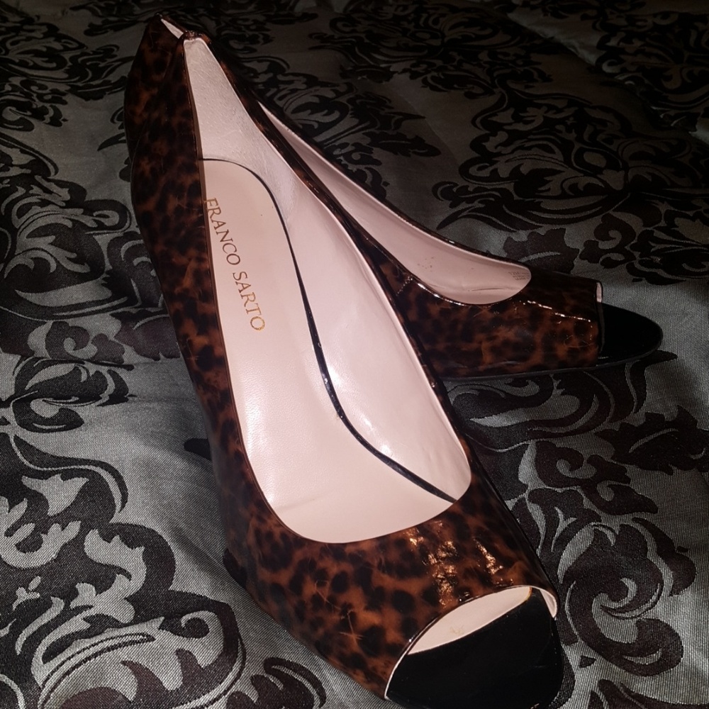 Franco Sarto Leopard Open Toe Wedges